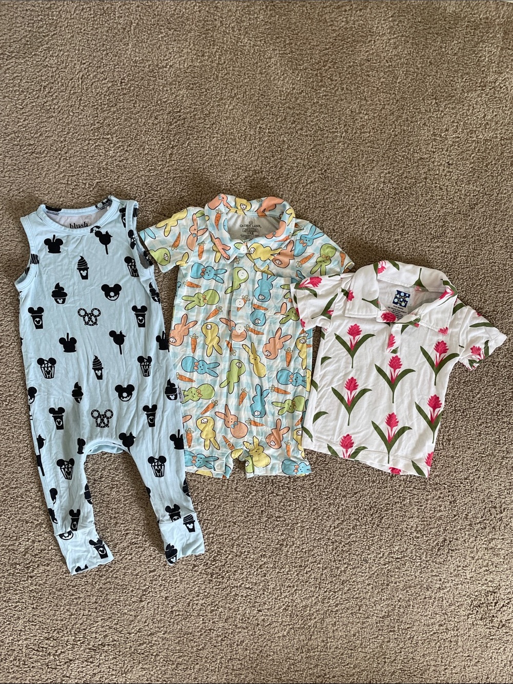 Lot of 3 Bamboo Baby Boy Bodysuits Shirt 12-24 Month Play Cloths Kids Bundle